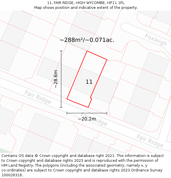 11, FAIR RIDGE, HIGH WYCOMBE, HP11 1PL: Plot and title map