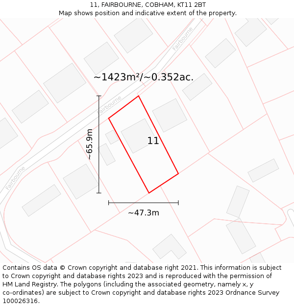 11, FAIRBOURNE, COBHAM, KT11 2BT: Plot and title map