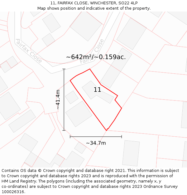 11, FAIRFAX CLOSE, WINCHESTER, SO22 4LP: Plot and title map