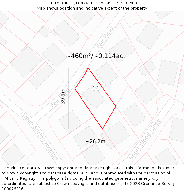 11, FAIRFIELD, BIRDWELL, BARNSLEY, S70 5RR: Plot and title map