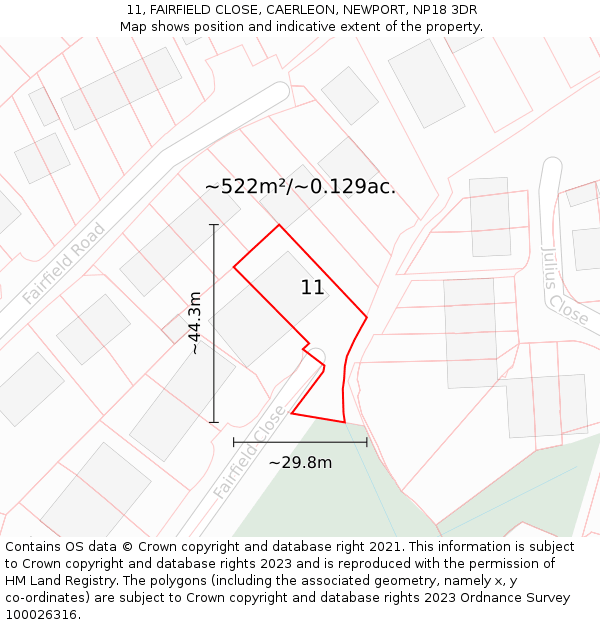 11, FAIRFIELD CLOSE, CAERLEON, NEWPORT, NP18 3DR: Plot and title map