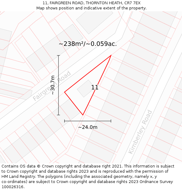 11, FAIRGREEN ROAD, THORNTON HEATH, CR7 7EX: Plot and title map