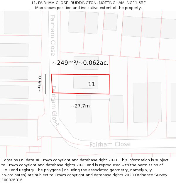 11, FAIRHAM CLOSE, RUDDINGTON, NOTTINGHAM, NG11 6BE: Plot and title map