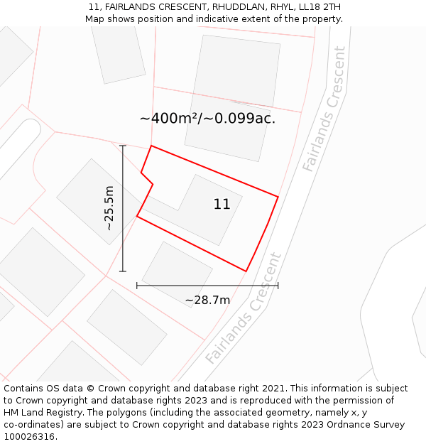 11, FAIRLANDS CRESCENT, RHUDDLAN, RHYL, LL18 2TH: Plot and title map