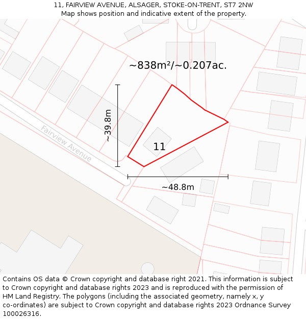 11, FAIRVIEW AVENUE, ALSAGER, STOKE-ON-TRENT, ST7 2NW: Plot and title map