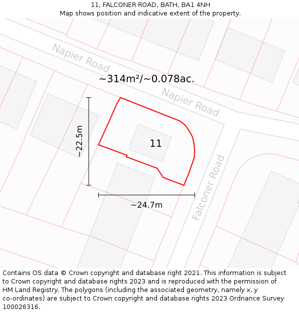 11, FALCONER ROAD, BATH, BA1 4NH: Plot and title map