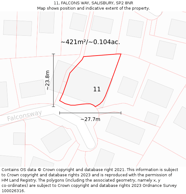 11, FALCONS WAY, SALISBURY, SP2 8NR: Plot and title map