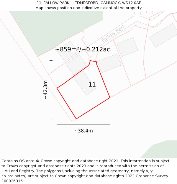 11, FALLOW PARK, HEDNESFORD, CANNOCK, WS12 0AB: Plot and title map