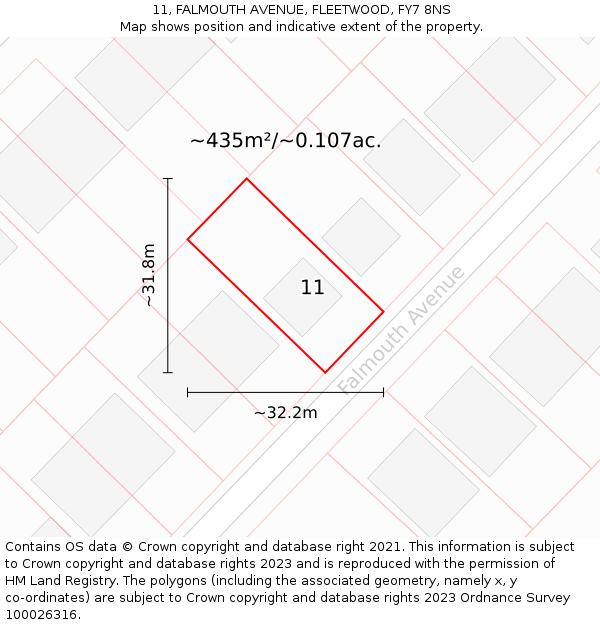 11, FALMOUTH AVENUE, FLEETWOOD, FY7 8NS: Plot and title map