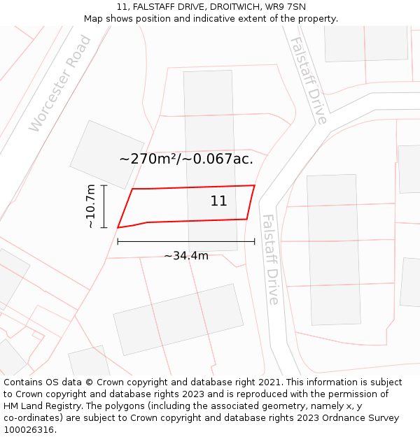 11, FALSTAFF DRIVE, DROITWICH, WR9 7SN: Plot and title map