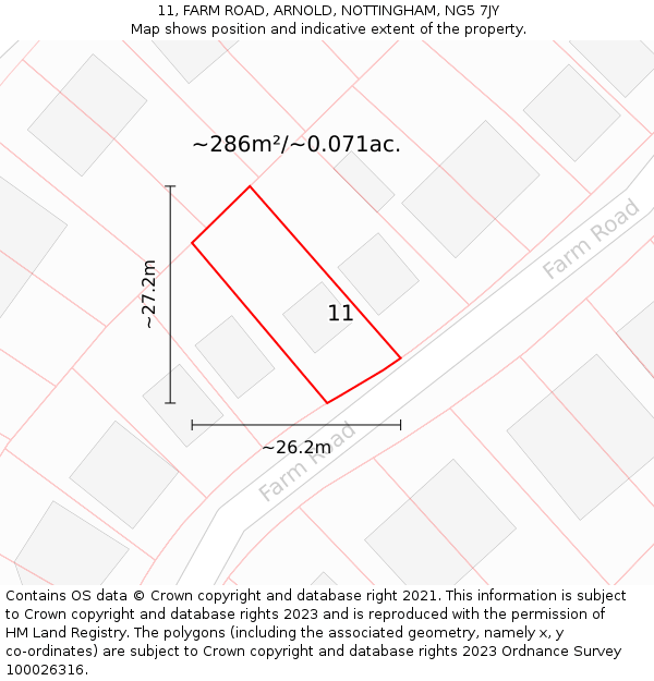 11, FARM ROAD, ARNOLD, NOTTINGHAM, NG5 7JY: Plot and title map