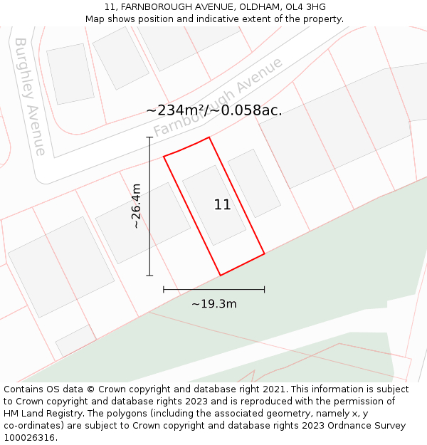 11, FARNBOROUGH AVENUE, OLDHAM, OL4 3HG: Plot and title map