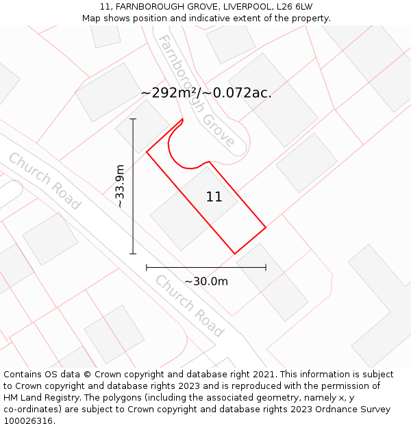 11, FARNBOROUGH GROVE, LIVERPOOL, L26 6LW: Plot and title map