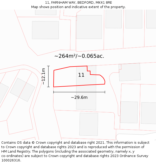 11, FARNHAM WAY, BEDFORD, MK41 8RE: Plot and title map