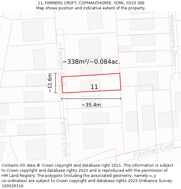11, FARRIERS CROFT, COPMANTHORPE, YORK, YO23 3XE: Plot and title map