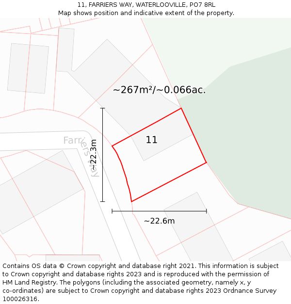 11, FARRIERS WAY, WATERLOOVILLE, PO7 8RL: Plot and title map
