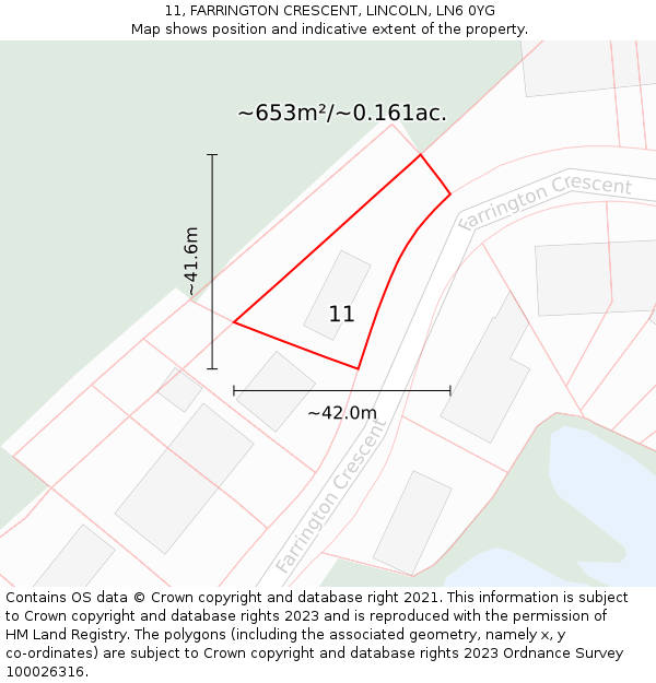 11, FARRINGTON CRESCENT, LINCOLN, LN6 0YG: Plot and title map