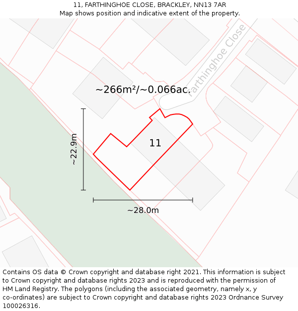 11, FARTHINGHOE CLOSE, BRACKLEY, NN13 7AR: Plot and title map