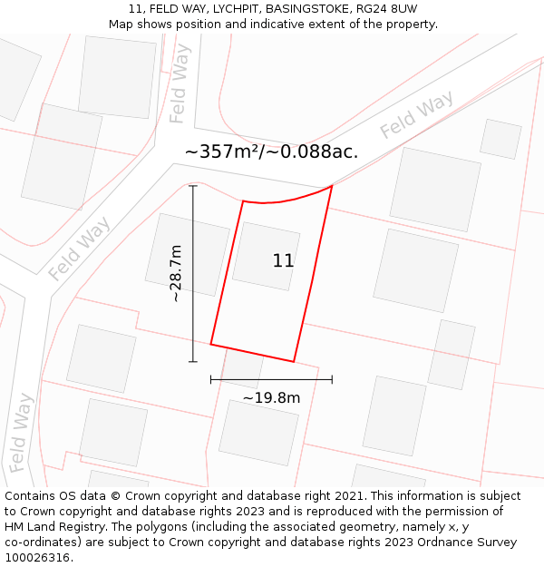 11, FELD WAY, LYCHPIT, BASINGSTOKE, RG24 8UW: Plot and title map