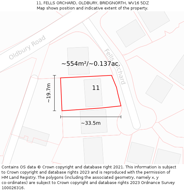 11, FELLS ORCHARD, OLDBURY, BRIDGNORTH, WV16 5DZ: Plot and title map