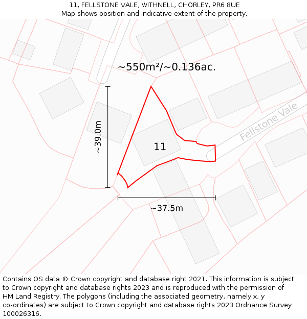 11, FELLSTONE VALE, WITHNELL, CHORLEY, PR6 8UE: Plot and title map