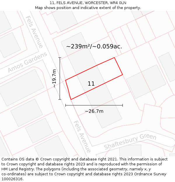 11, FELS AVENUE, WORCESTER, WR4 0LN: Plot and title map