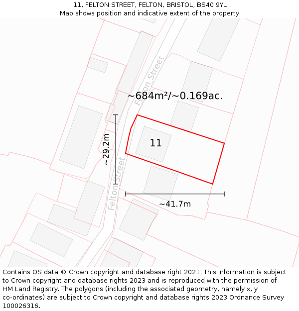 11, FELTON STREET, FELTON, BRISTOL, BS40 9YL: Plot and title map