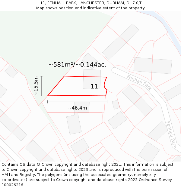 11, FENHALL PARK, LANCHESTER, DURHAM, DH7 0JT: Plot and title map