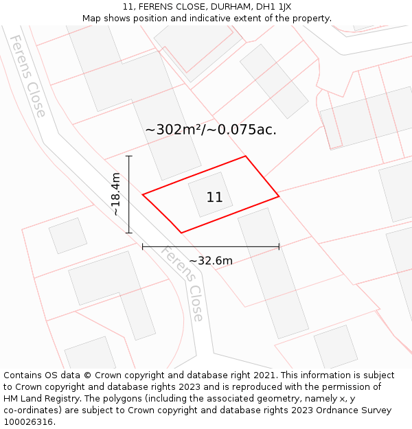 11, FERENS CLOSE, DURHAM, DH1 1JX: Plot and title map