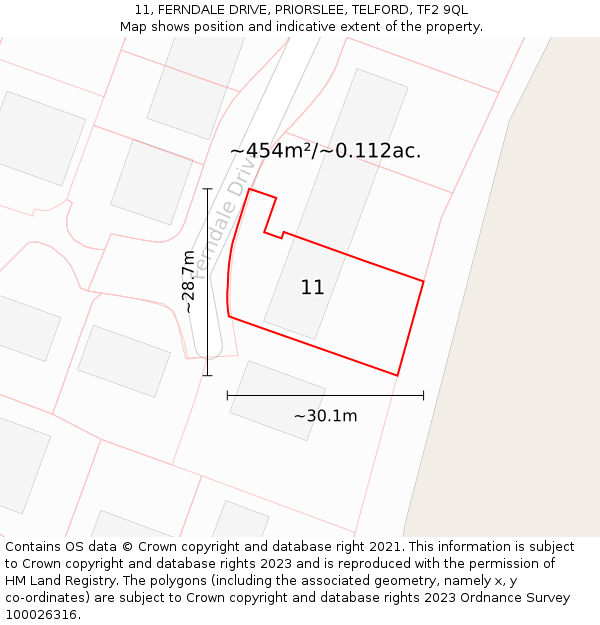 11, FERNDALE DRIVE, PRIORSLEE, TELFORD, TF2 9QL: Plot and title map