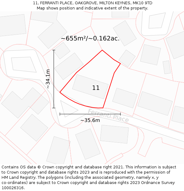 11, FERRANTI PLACE, OAKGROVE, MILTON KEYNES, MK10 9TD: Plot and title map