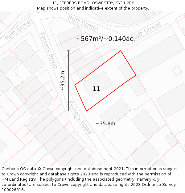 11, FERRERS ROAD, OSWESTRY, SY11 2EY: Plot and title map