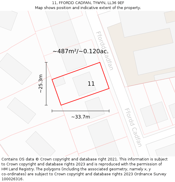 11, FFORDD CADFAN, TYWYN, LL36 9EF: Plot and title map