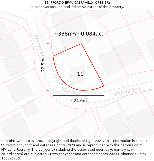 11, FFORDD ERW, CAERPHILLY, CF83 1RY: Plot and title map