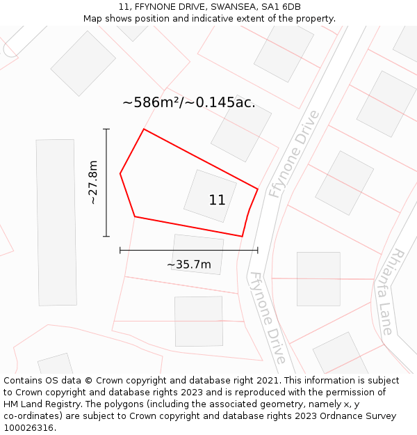 11, FFYNONE DRIVE, SWANSEA, SA1 6DB: Plot and title map