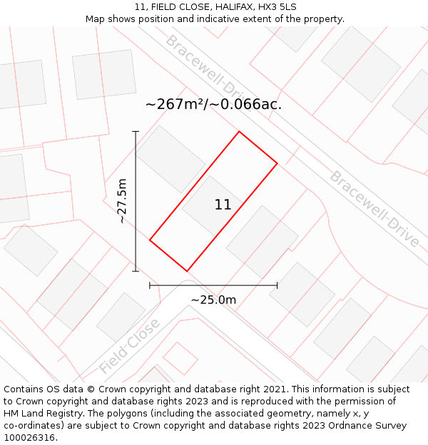 11, FIELD CLOSE, HALIFAX, HX3 5LS: Plot and title map