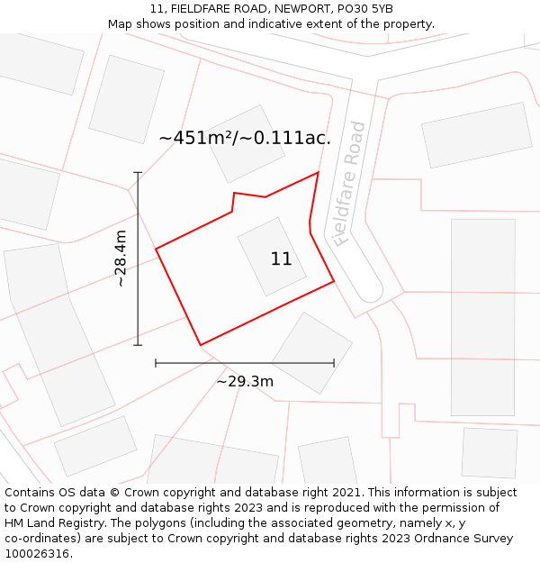 11, FIELDFARE ROAD, NEWPORT, PO30 5YB: Plot and title map