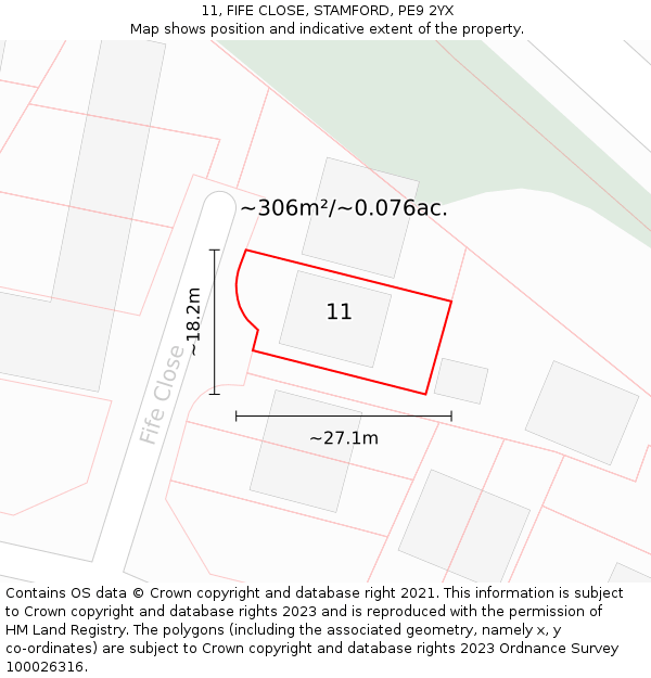 11, FIFE CLOSE, STAMFORD, PE9 2YX: Plot and title map