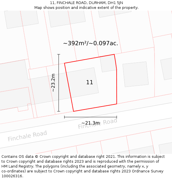 11, FINCHALE ROAD, DURHAM, DH1 5JN: Plot and title map