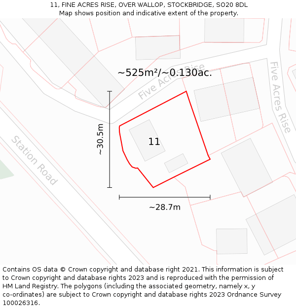 11, FINE ACRES RISE, OVER WALLOP, STOCKBRIDGE, SO20 8DL: Plot and title map