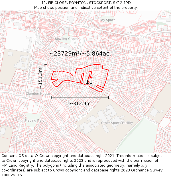 11, FIR CLOSE, POYNTON, STOCKPORT, SK12 1PD: Plot and title map