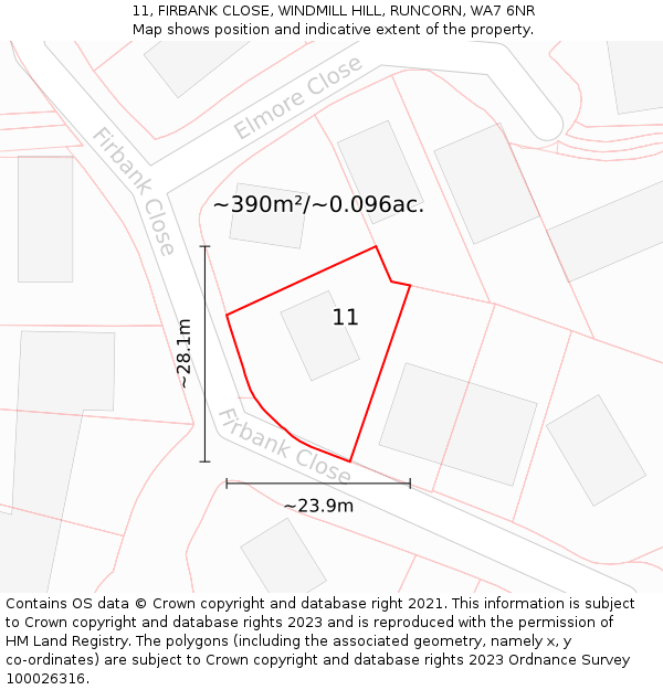 11, FIRBANK CLOSE, WINDMILL HILL, RUNCORN, WA7 6NR: Plot and title map