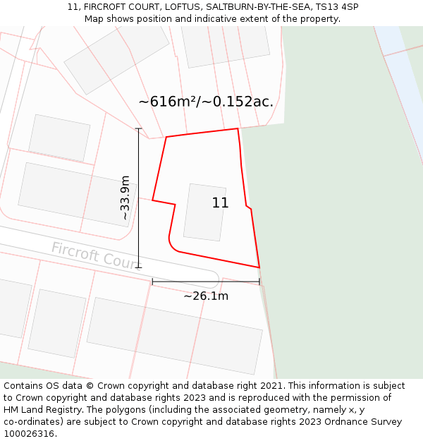 11, FIRCROFT COURT, LOFTUS, SALTBURN-BY-THE-SEA, TS13 4SP: Plot and title map