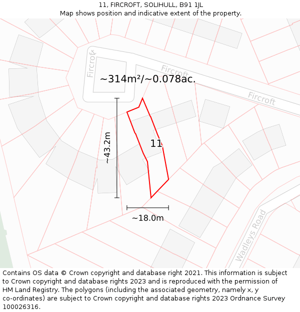 11, FIRCROFT, SOLIHULL, B91 1JL: Plot and title map