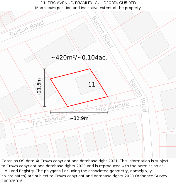 11, FIRS AVENUE, BRAMLEY, GUILDFORD, GU5 0ED: Plot and title map