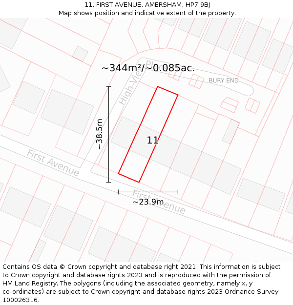 11, FIRST AVENUE, AMERSHAM, HP7 9BJ: Plot and title map