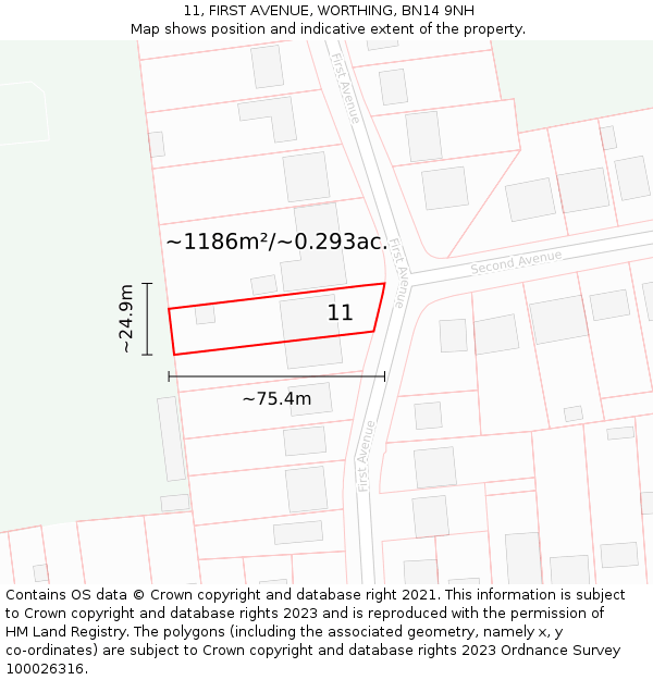 11, FIRST AVENUE, WORTHING, BN14 9NH: Plot and title map