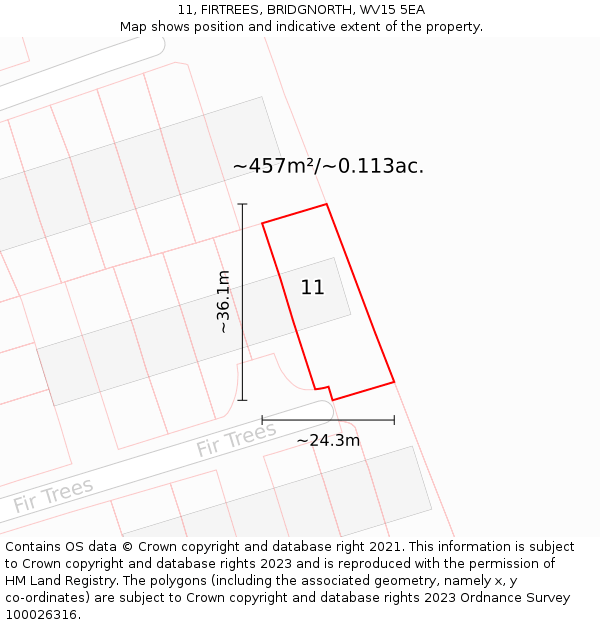 11, FIRTREES, BRIDGNORTH, WV15 5EA: Plot and title map