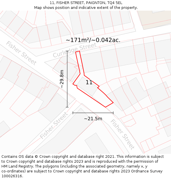 11, FISHER STREET, PAIGNTON, TQ4 5EL: Plot and title map