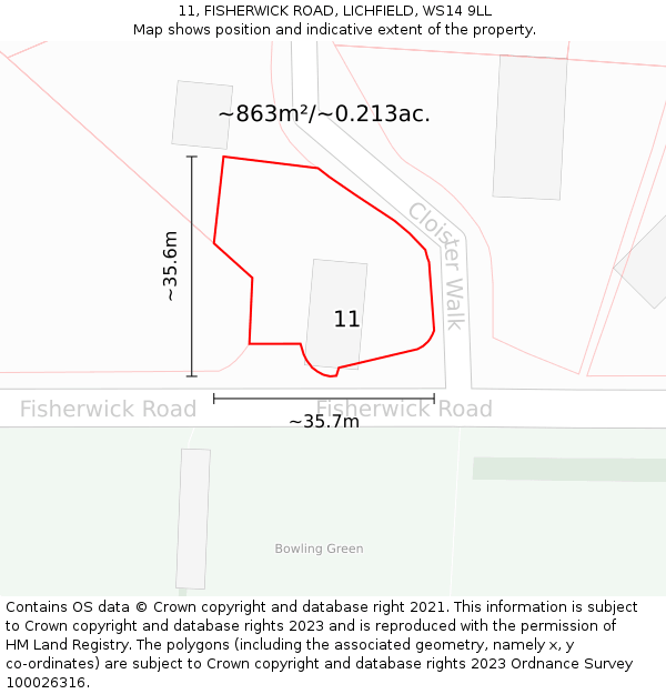 11, FISHERWICK ROAD, LICHFIELD, WS14 9LL: Plot and title map